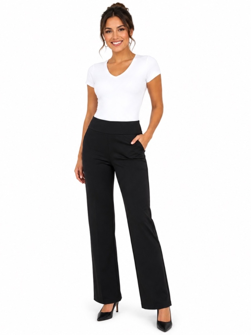 Tribal Black Pull On Pants Size 8 Stretch Straight Leg Work Career NWT